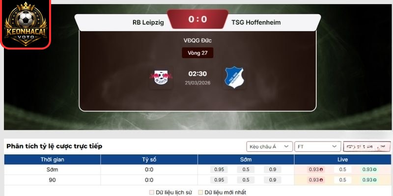 Soi kèo trận RB Leipzig vs Hoffenheim (02:30 ngày 21/03, Bundesliga) 2 Kèo châu Á trận RB Leipzig vs Hoffenheim (02:30 ngày 21/03, Bundesliga)